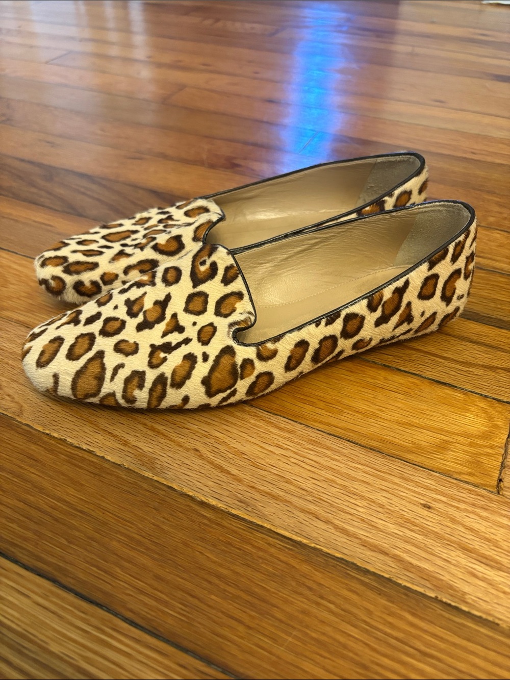 J.Crew Collection Cleo Leopard Calf Hair Loafers Size 7 preppy animal print